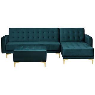 Beliani Ecksofa mit Ottomane aus Samtstoff Modern ABERDEEN  