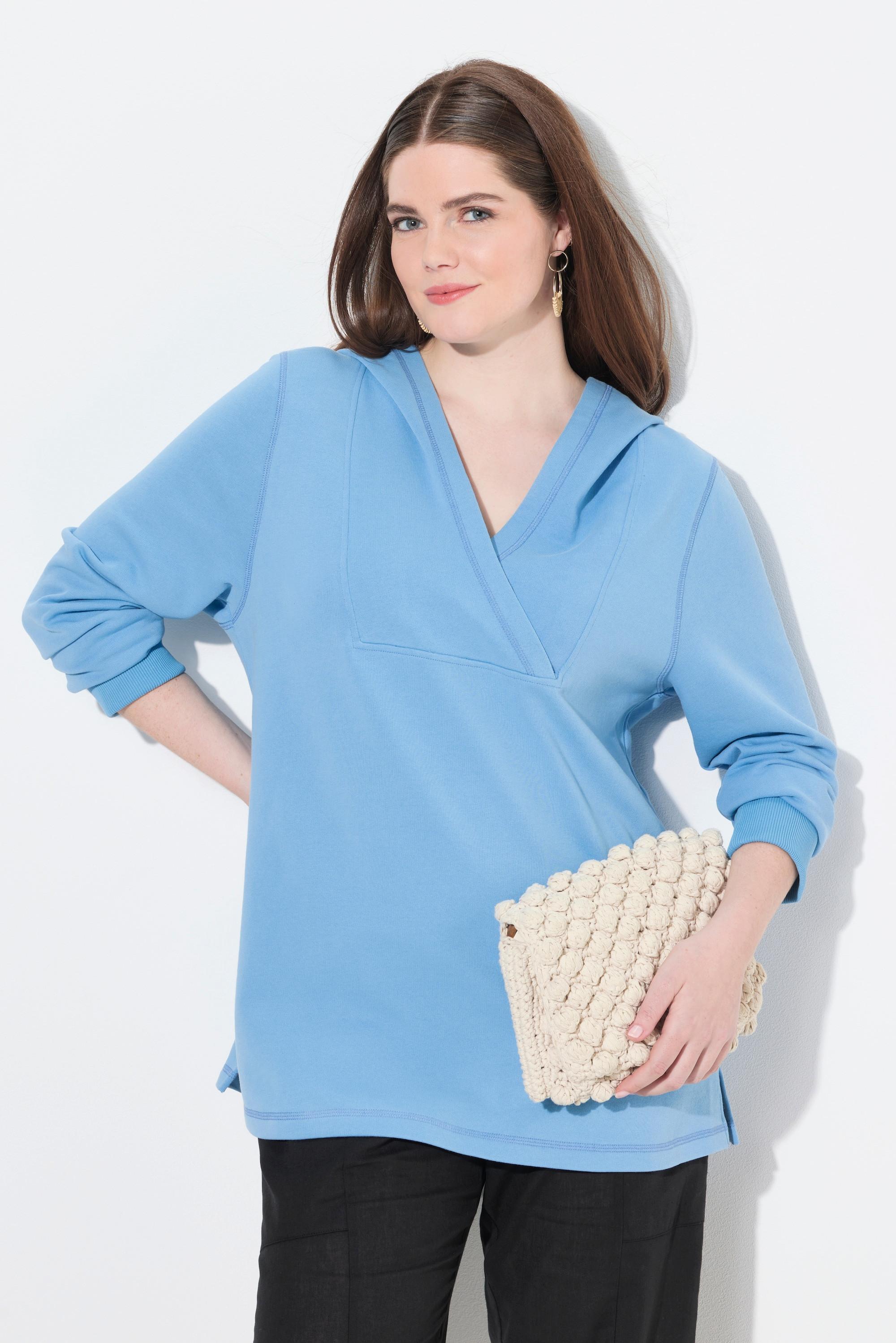 Ulla Popken Sweat-shirt à capuche Empiècement Col Châle Manches Longues Coton Bio  