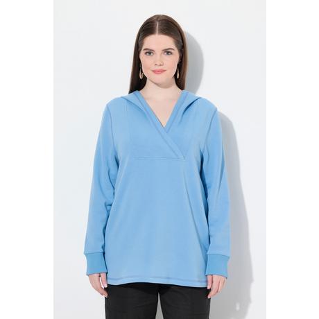 Ulla Popken Sweat-shirt à capuche Empiècement Col Châle Manches Longues Coton Bio  