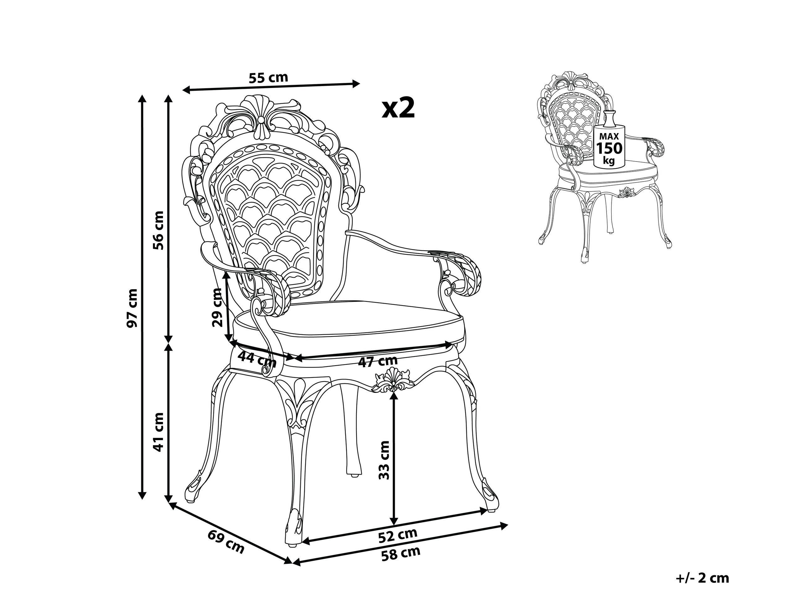 Beliani Lot de 2 chaises avec coussins en Aluminium Rétro LIZZANO  