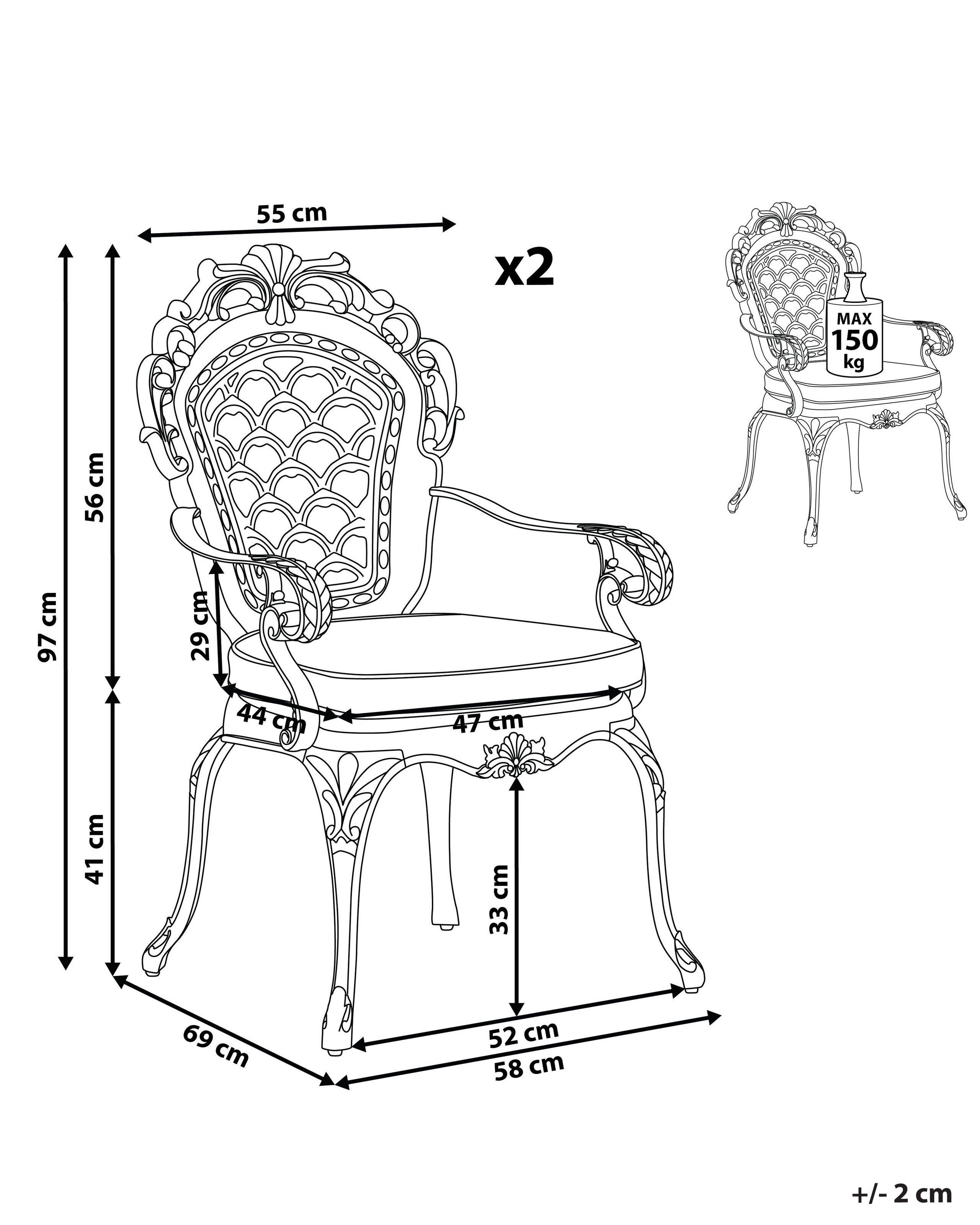 Beliani Lot de 2 chaises de jardin avec coussins en Aluminium Rétro LIZZANO  