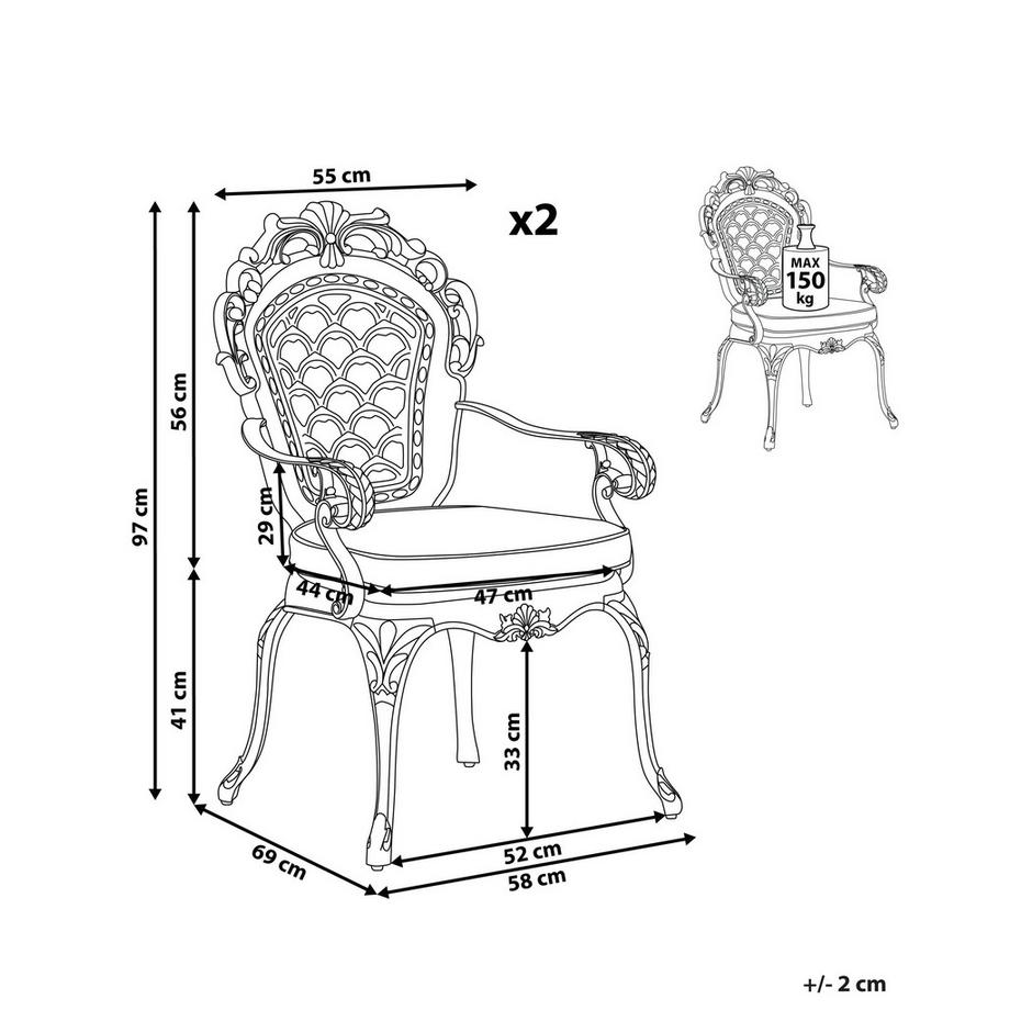 Beliani Set mit 2 Stühlen und Sitzkissen aus Aluminium  LIZZANO  