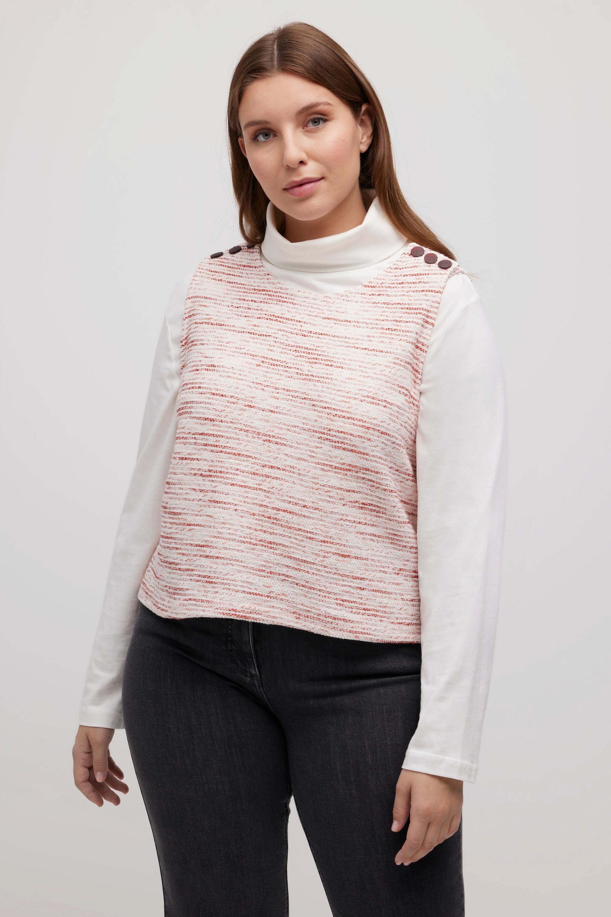 Ulla Popken Gilet di felpa a righe senza maniche con bottoni  