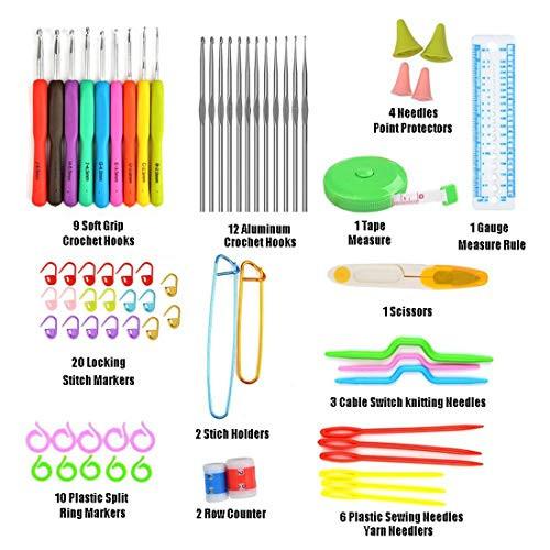 Only-bags.store  72pcs Crochet Needle Set All-in-One Crochet Accessories Kit Crochet mit tragbaren Tasche, Ergonomic 