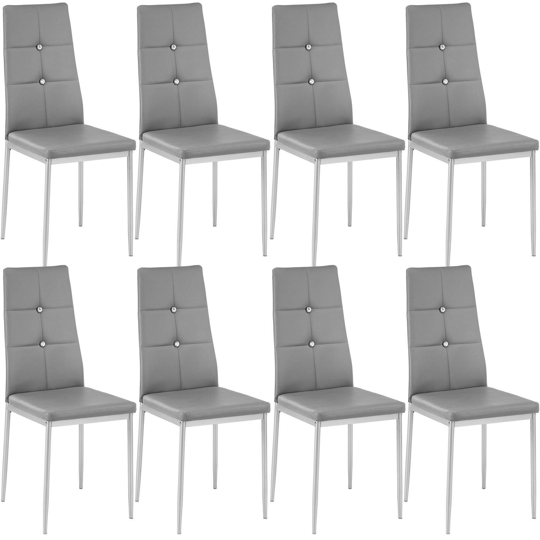 Tectake 8 Esszimmerstühle, Kunstleder mit Glitzersteinen  