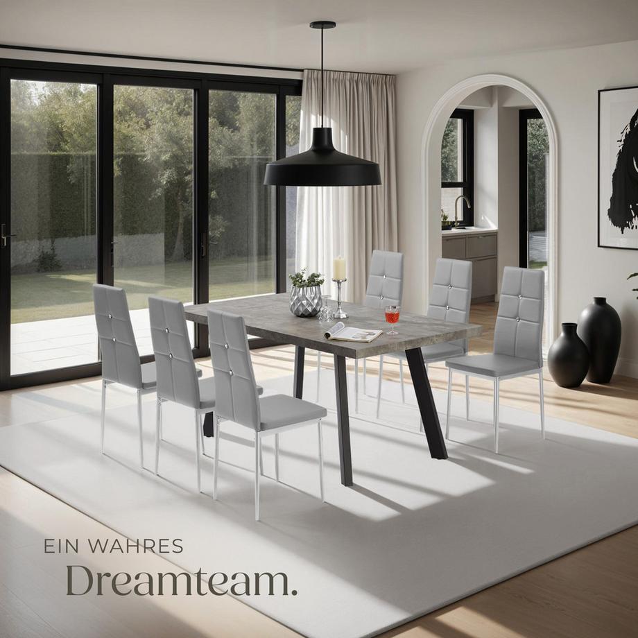 Tectake Set Esszimmerstuhl Julien gepolstert mit Kunstlederbezug hohe Rückenlehne mit Glitzersteinen  