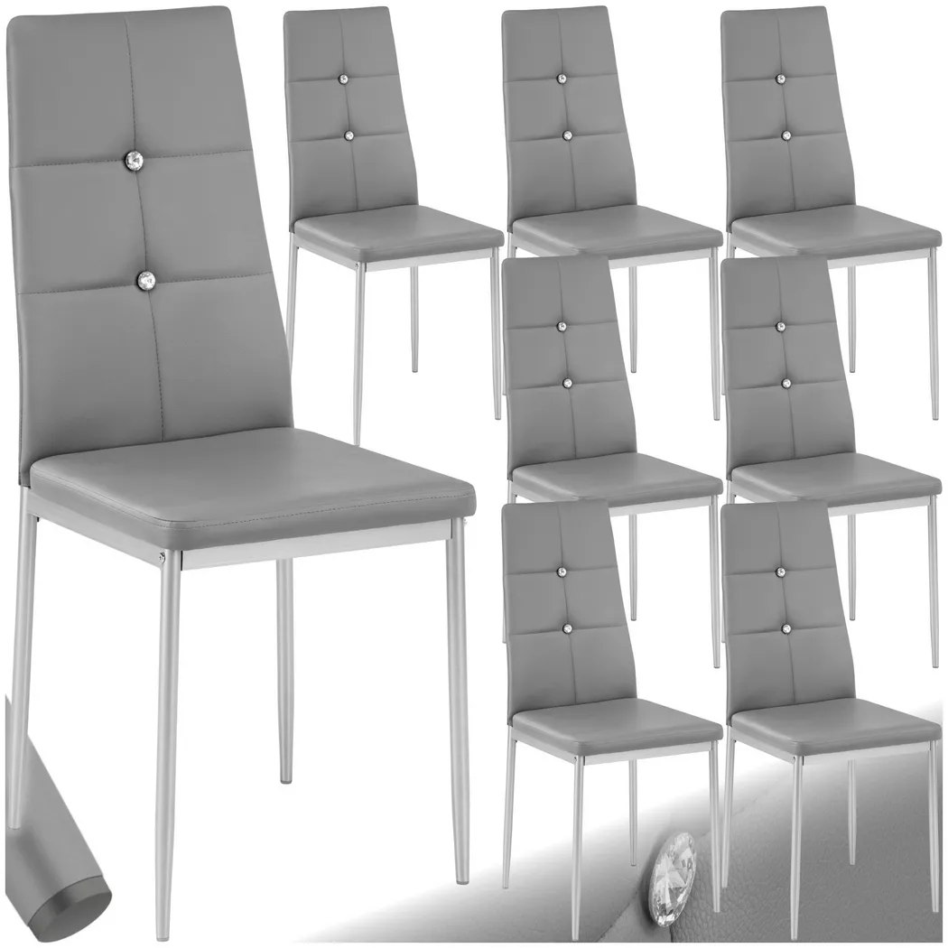 Tectake - Lot de 8 chaises avec strass cuir synthétique ergonomique strass gris