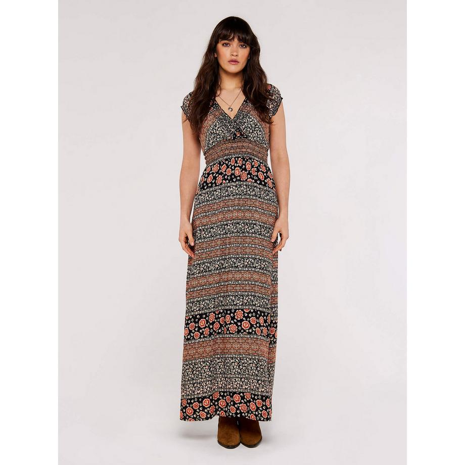 Robe longue à rayures florales
