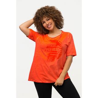 Ulla Popken  T-Shirt, Palmen-Flockdruck, Rundhals, Halbarm 