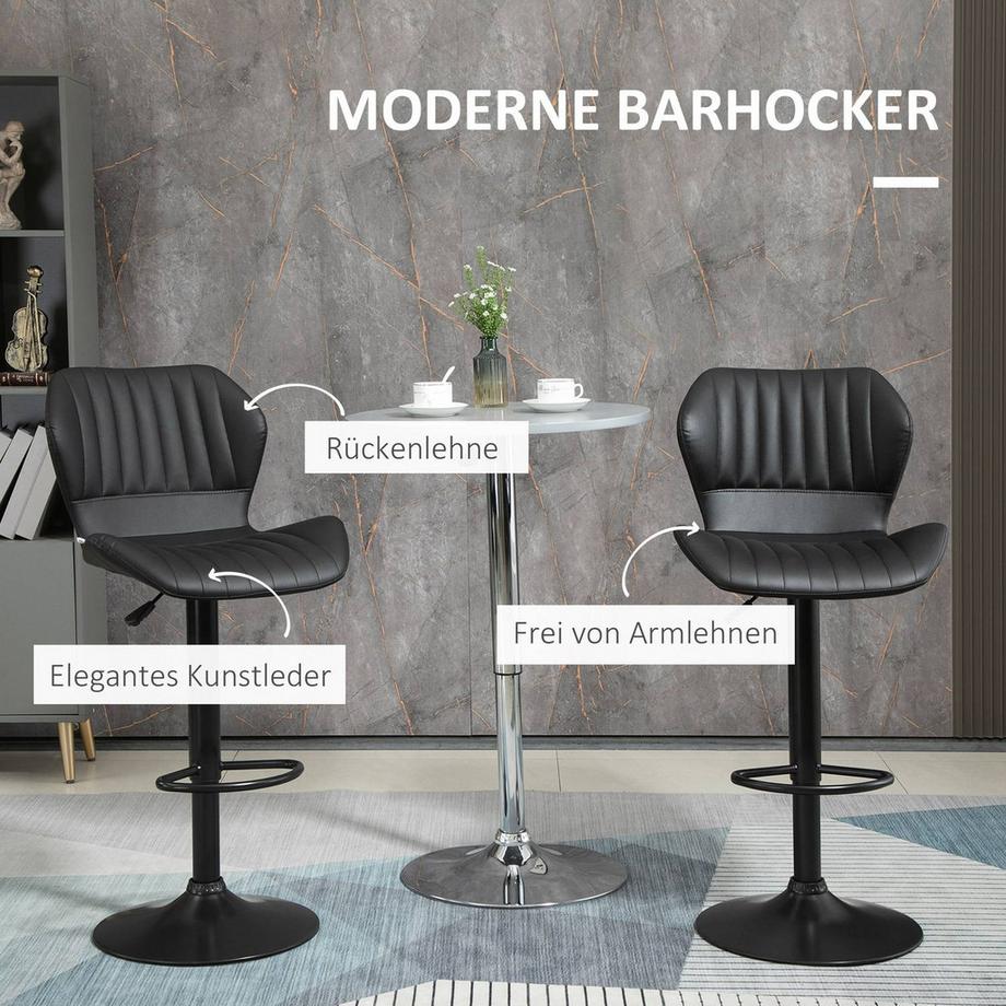 Northio Barhocker Höhenverstellbar 2Er-Set Drehstühle Barstühle 360° Drehbar Mit Rückenlehne Kunstleder 48,5X55,5X90-110 M  