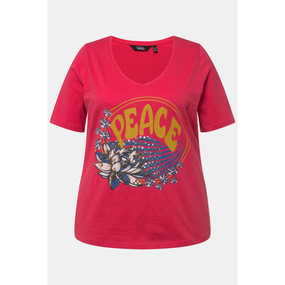 Ulla Popken T-Shirt Classica Paillettes Scollo a V Mezza Manica  