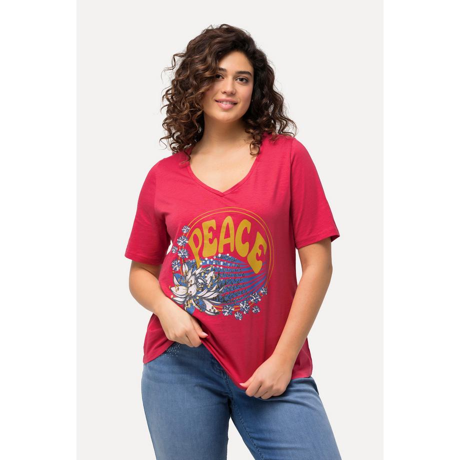 Ulla Popken T-Shirt Classica Paillettes Scollo a V Mezza Manica  