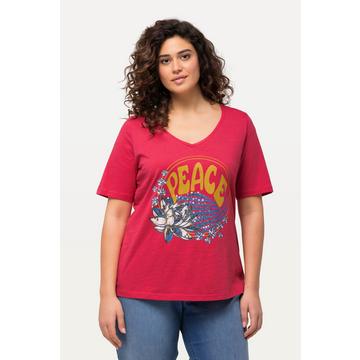 T-shirt classica con paillettes, scollo a V e mezze maniche