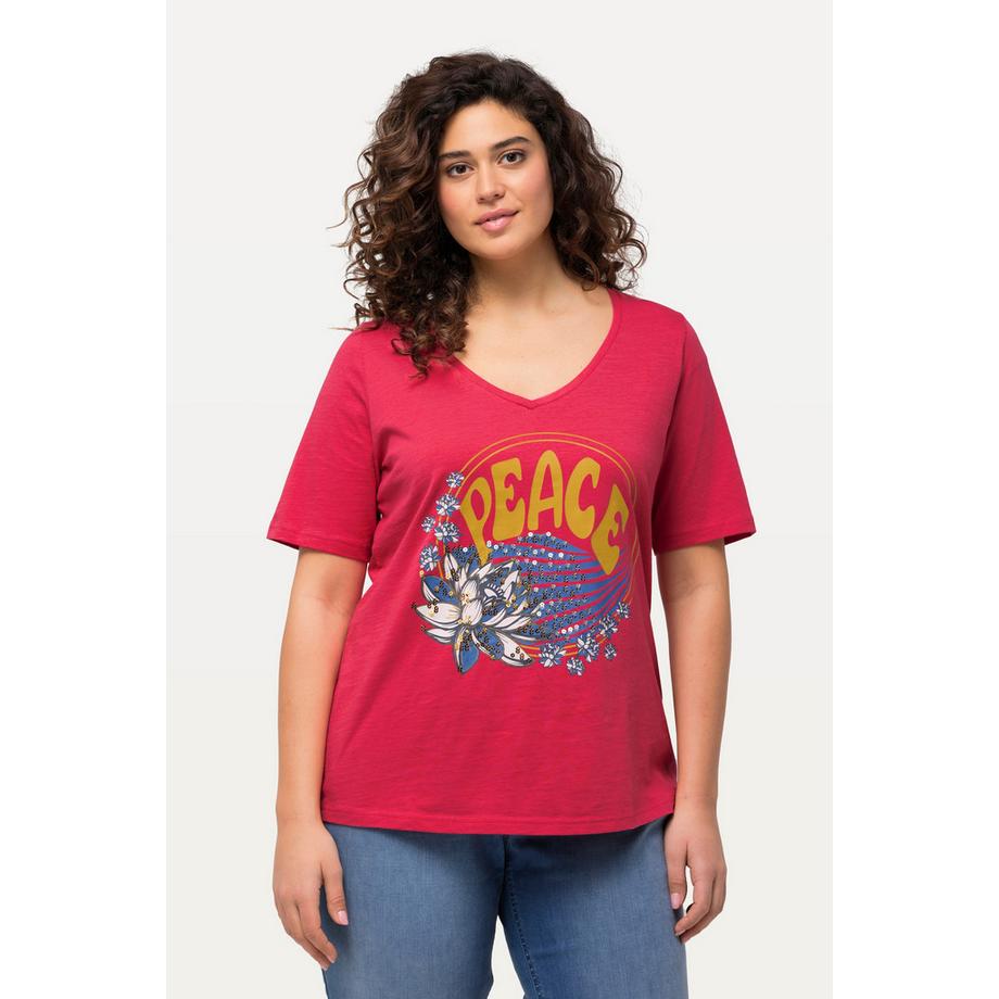 Ulla Popken T-Shirt Classica Paillettes Scollo a V Mezza Manica  