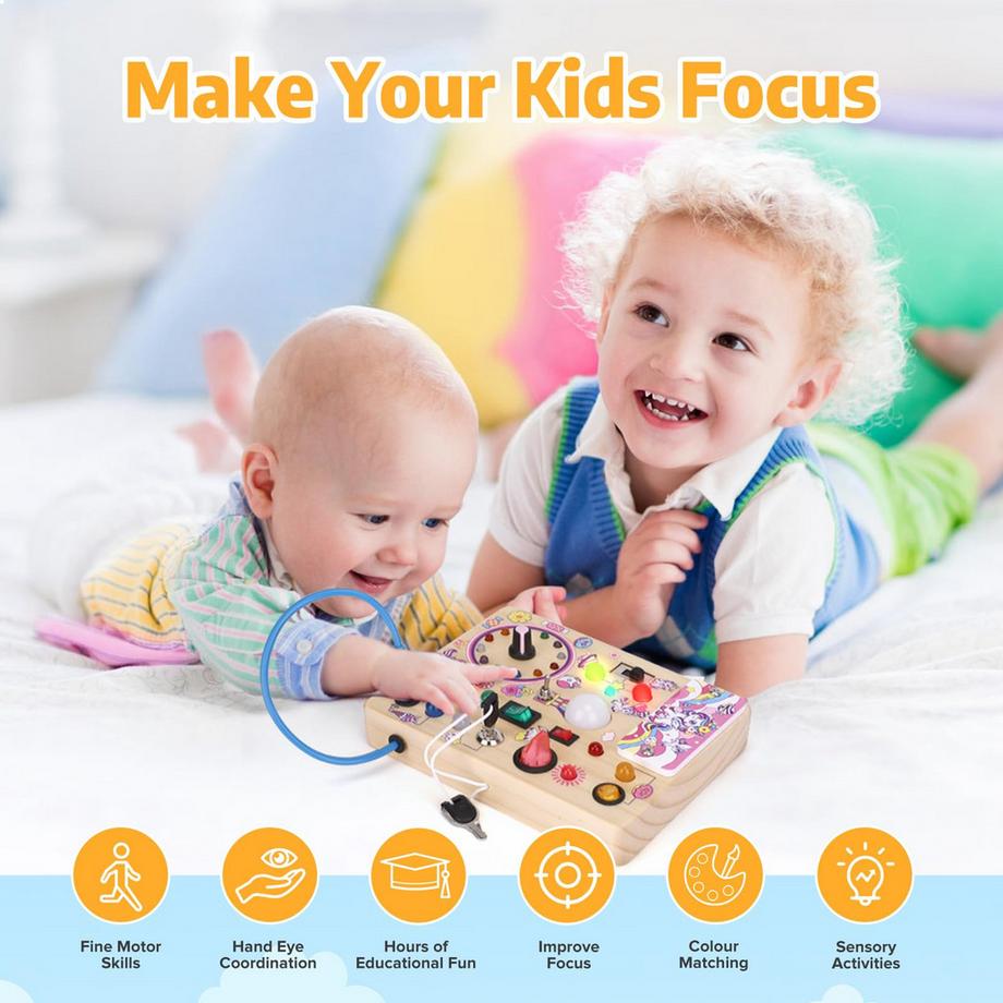 Activity-board  Busy Board Spielzeug Activity Board Spielzeug Holzspielzeug mit 10 Schaltern 23 LED-Leuchten 