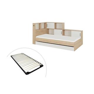 Vente-unique Bett mit Stauraum & Schublade + Lattenrost - 90 x 200 cm - Naturfarben & Weiß - ARMAND  