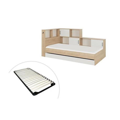 Vente-unique Bett mit Stauraum & Schublade + Lattenrost - 90 x 200 cm - Naturfarben & Weiß - ARMAND  