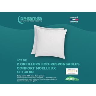 Vente-unique Lot de 2 oreillers recyclés 60 x 60 cm de DREAMEA - Enveloppe 100% microfibre - ROSA  