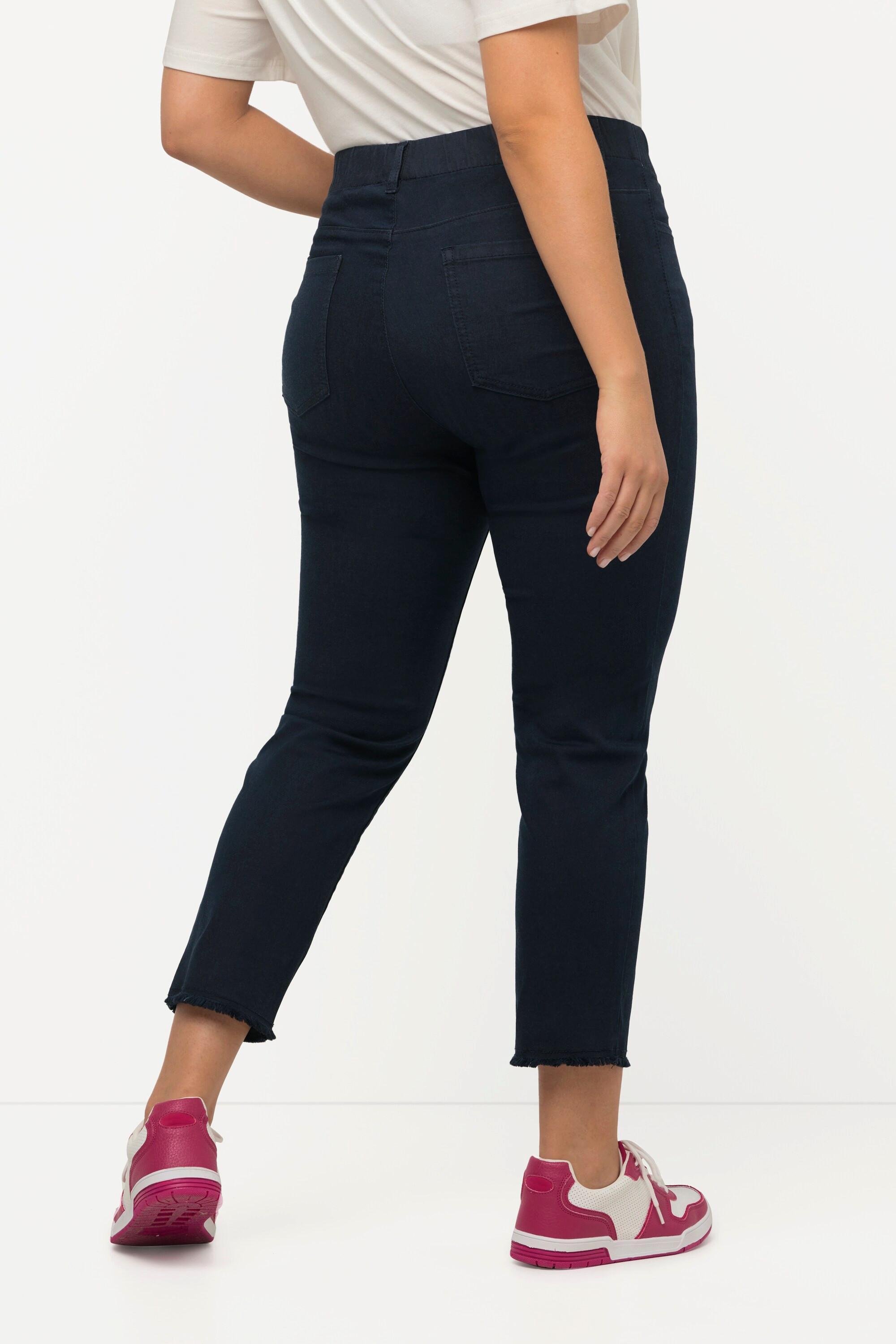 Ulla Popken  Pantalon 7/8 Sienna. Jambe étroite et ourlet frangé 