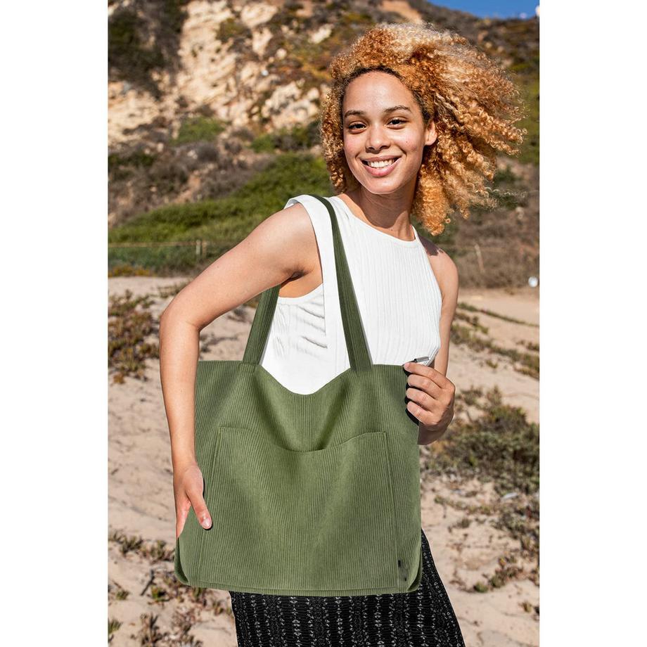 Only-bags.store Sac Bandoulière Zippé en Velours Côtelé Grand Sac Cabas Fourre-tout  