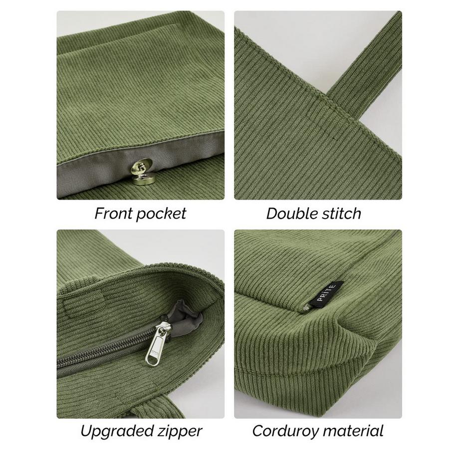 Only-bags.store Sac Bandoulière Zippé en Velours Côtelé Grand Sac Cabas Fourre-tout  