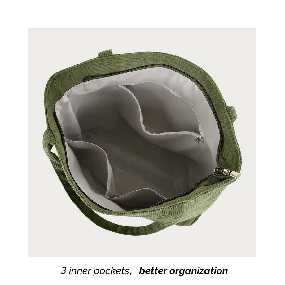 Only-bags.store Sac Bandoulière Zippé en Velours Côtelé Grand Sac Cabas Fourre-tout  