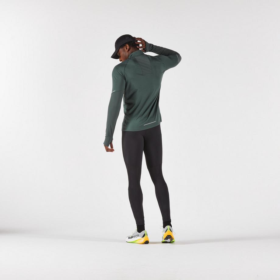 KIPRUN  T-shirt manches longues demi zip chaud Homme, Kiprun run 500 warm kaki 