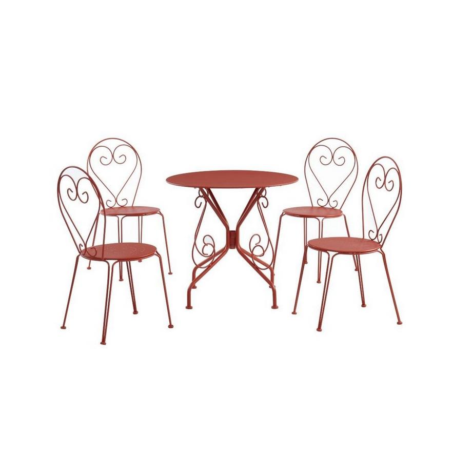 Vente-unique Salle à manger de jardin en métal façon fer forgé : une table et 4 chaises empilables - Terracotta - GUERMANTES de MYLIA  