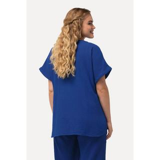 Ulla Popken  Blusa dal taglio oversize in mussola con scollo a tunica e mezze maniche 