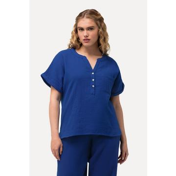 Musselin-Bluse, Oversized, Tunika-Ausschnitt, Halbarm