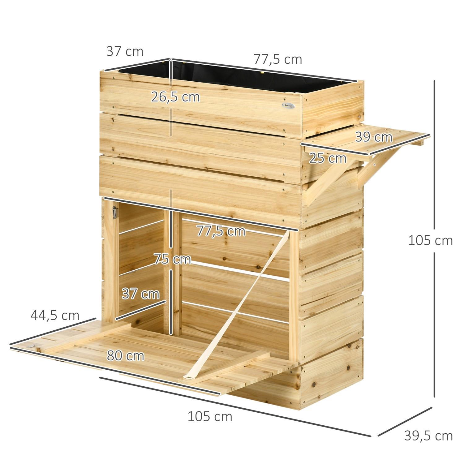 Northio Fioriera aiuola rialzata con tavolo, armadio per ortaggi per giardino, terrazza e balcone, legno, naturale, 105 x 39,5 x 105 cm  