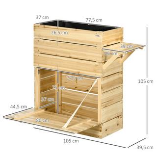 Northio Fioriera aiuola rialzata con tavolo, armadio per ortaggi per giardino, terrazza e balcone, legno, naturale, 105 x 39,5 x 105 cm  