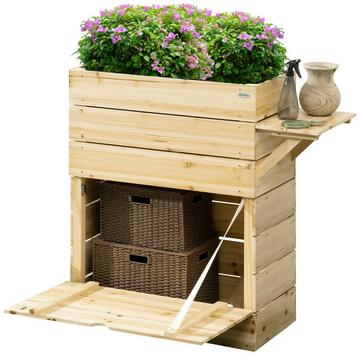 Fioriera aiuola rialzata con tavolo, armadio per ortaggi per giardino, terrazza e balcone, legno, naturale, 105 x 39,5 x 105 cm