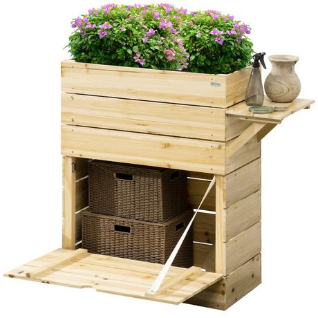 Northio Fioriera aiuola rialzata con tavolo, armadio per ortaggi per giardino, terrazza e balcone, legno, naturale, 105 x 39,5 x 105 cm  