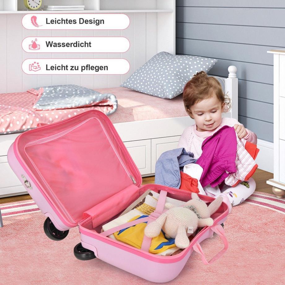 Northix  2tlg Kinderkoffer + Rucksack 47 cm Langer Aufsitzkoffer und 30 cm Breiter Rucksack Rosa Einhorn 