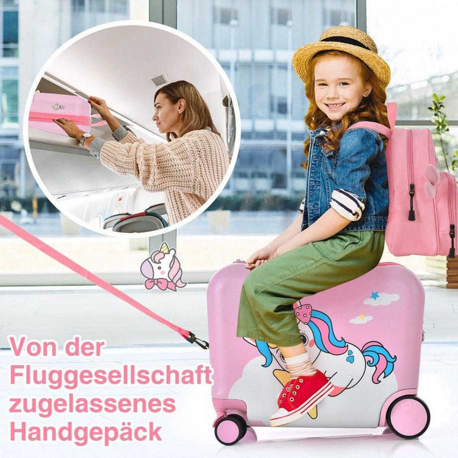 Northix  2tlg Kinderkoffer + Rucksack 47 cm Langer Aufsitzkoffer und 30 cm Breiter Rucksack Rosa Einhorn 