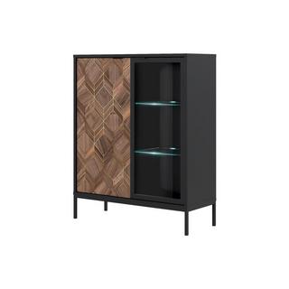 Vente-unique Vitrinenschrank mit 2 Türen - mit LED-Beleuchtung - Schwarz & Holzfarben dunkel - MIALINE  