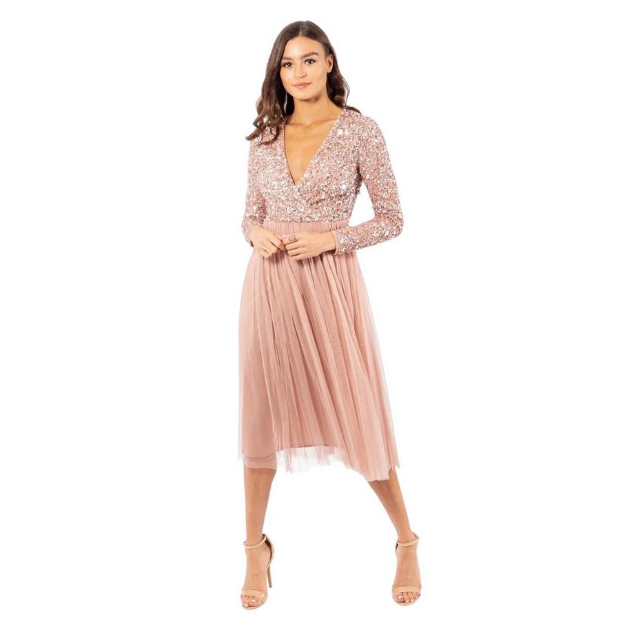 Deluxe Robe Portefeuille Col V Manches Longues  