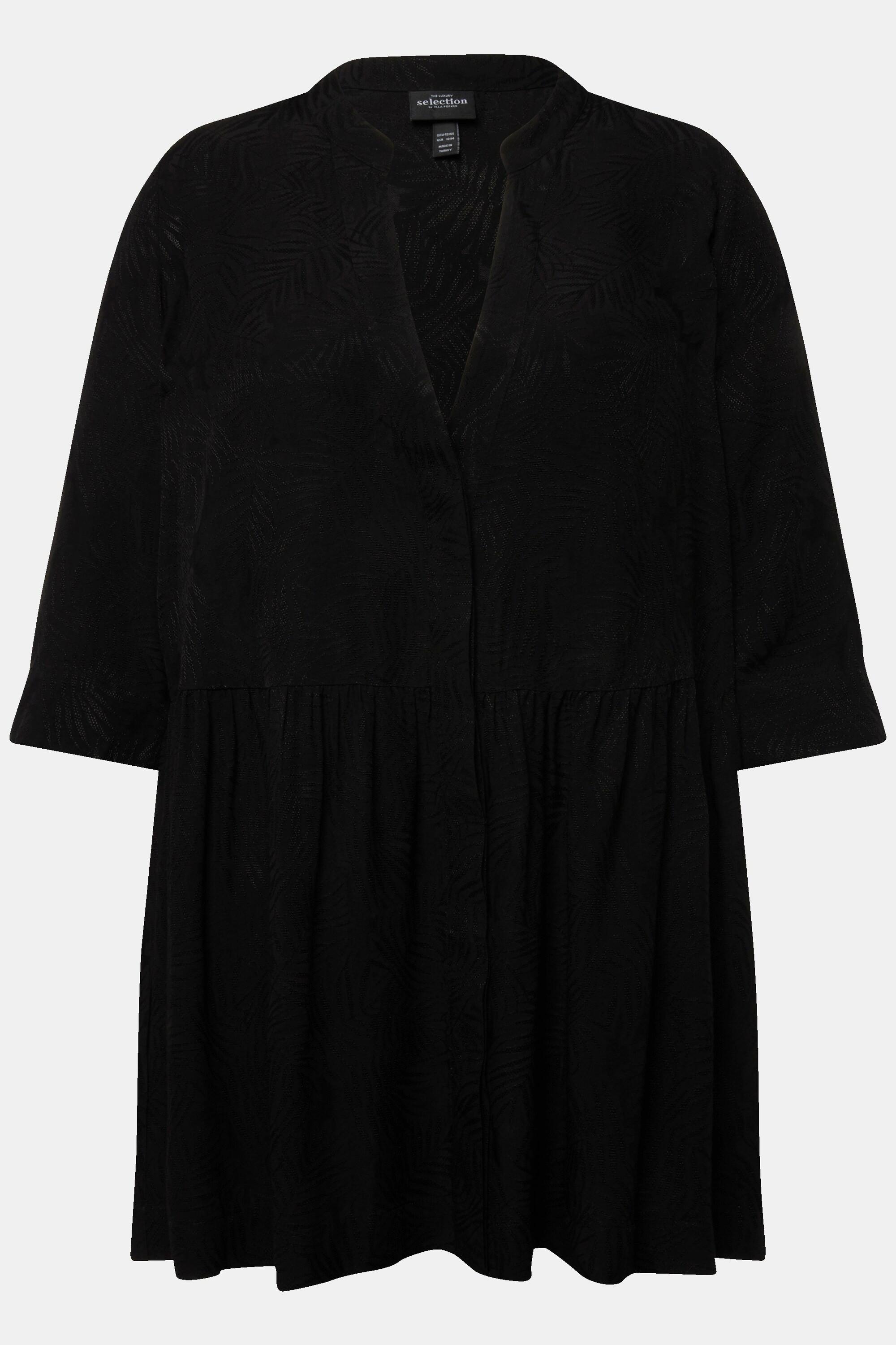 Ulla Popken Tunica Jacquard Collo Alto Scollo V Maniche 3/4  