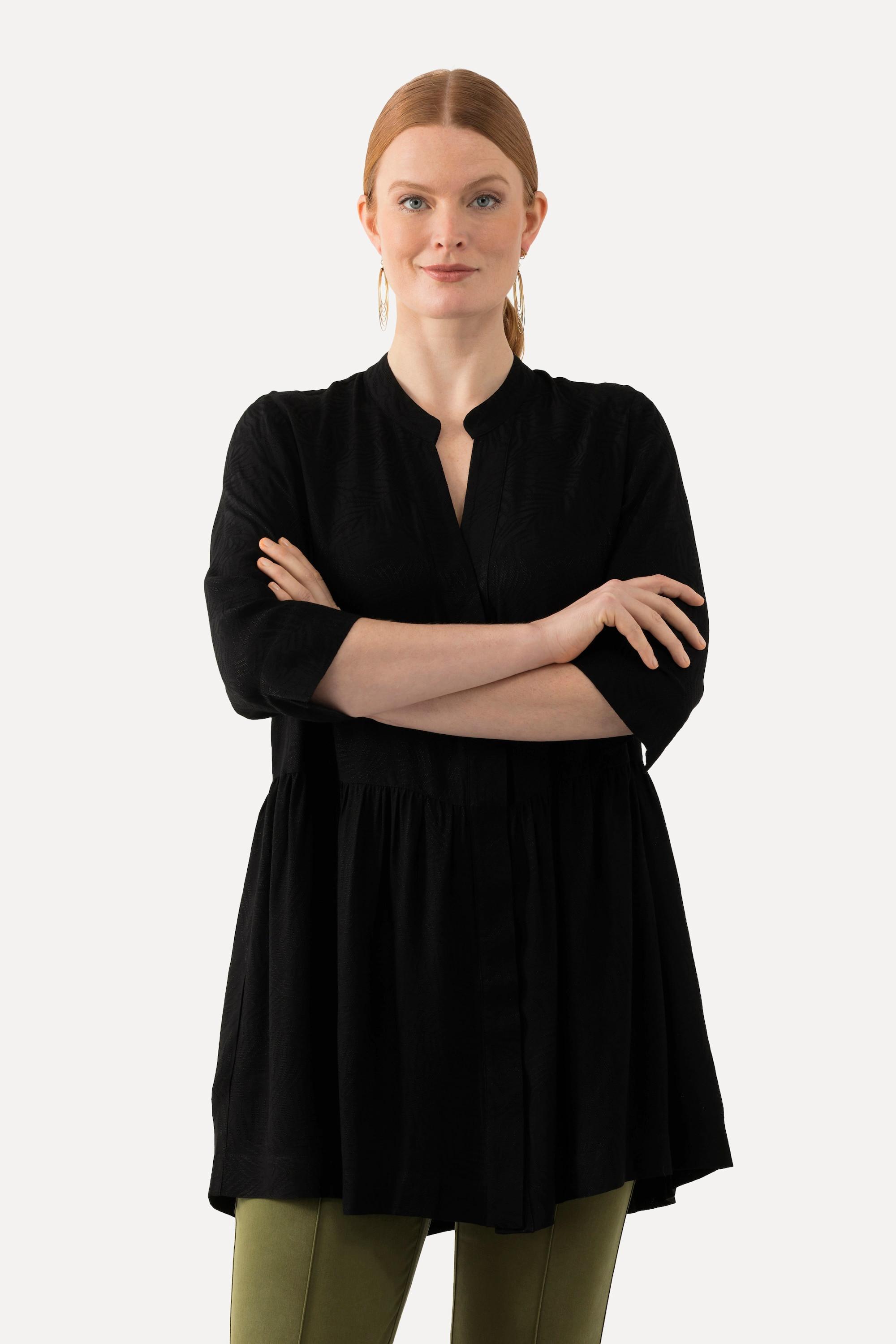 Ulla Popken Tunica Jacquard Collo Alto Scollo V Maniche 3/4  