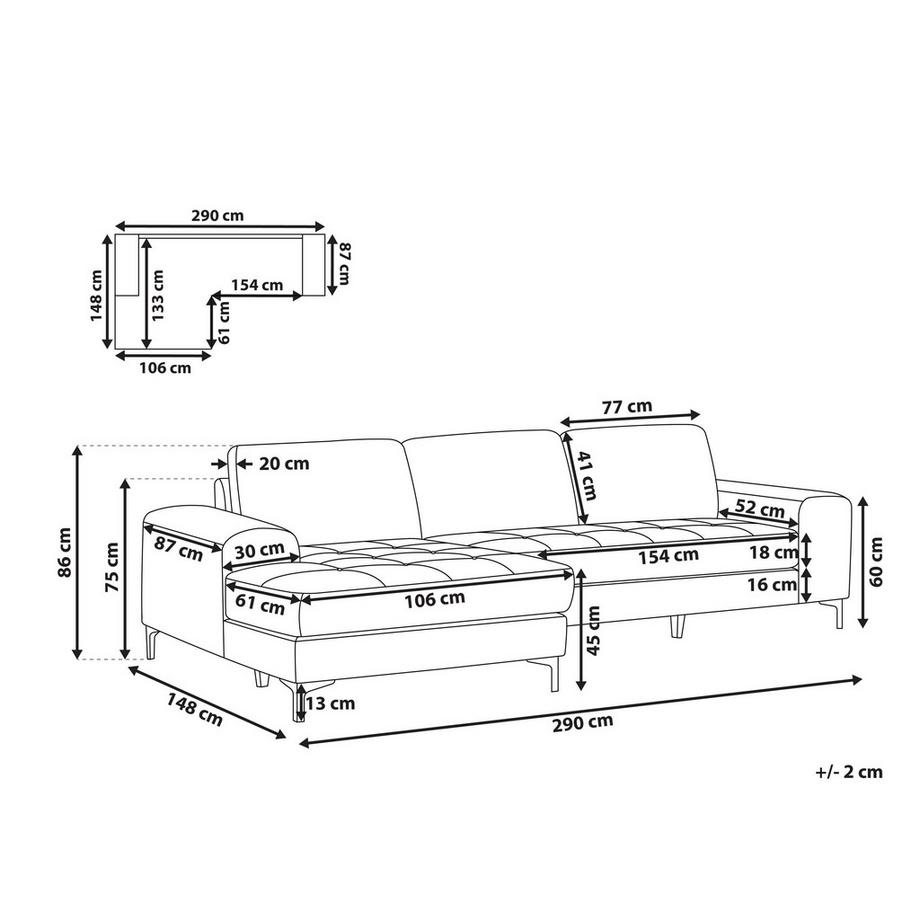 Beliani Canapé d'angle côté droit en Tissu Traditionnel KIRUNA  