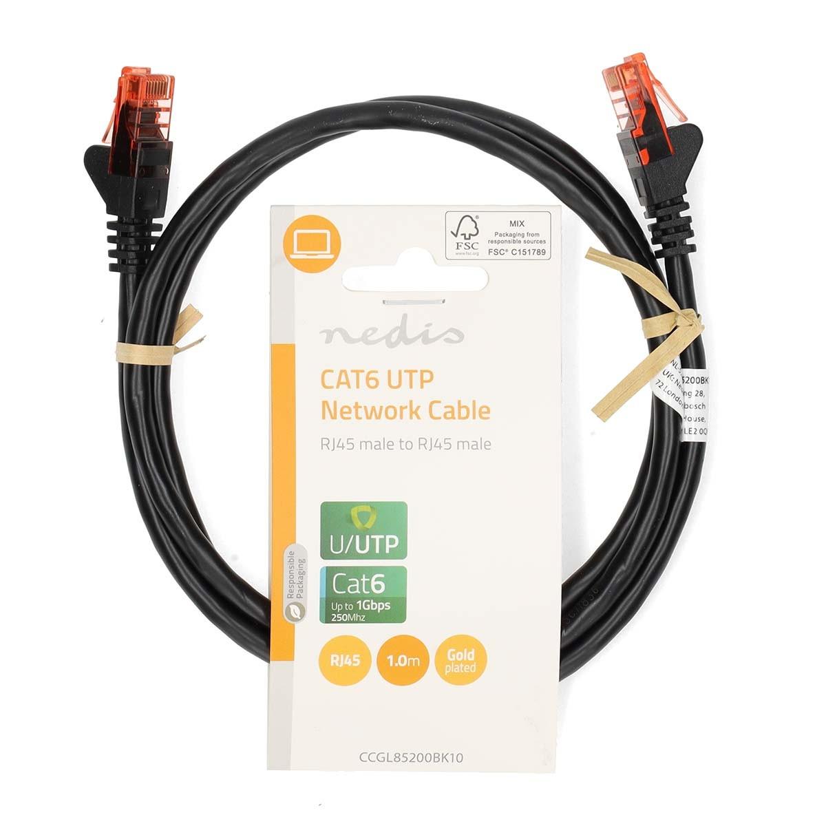 Nedis  Câble réseau CAT6 | RJ45 mâle | RJ45 mâle | U/UTP | 1.00 m | Rond | PVC | Noir | Etiquette 