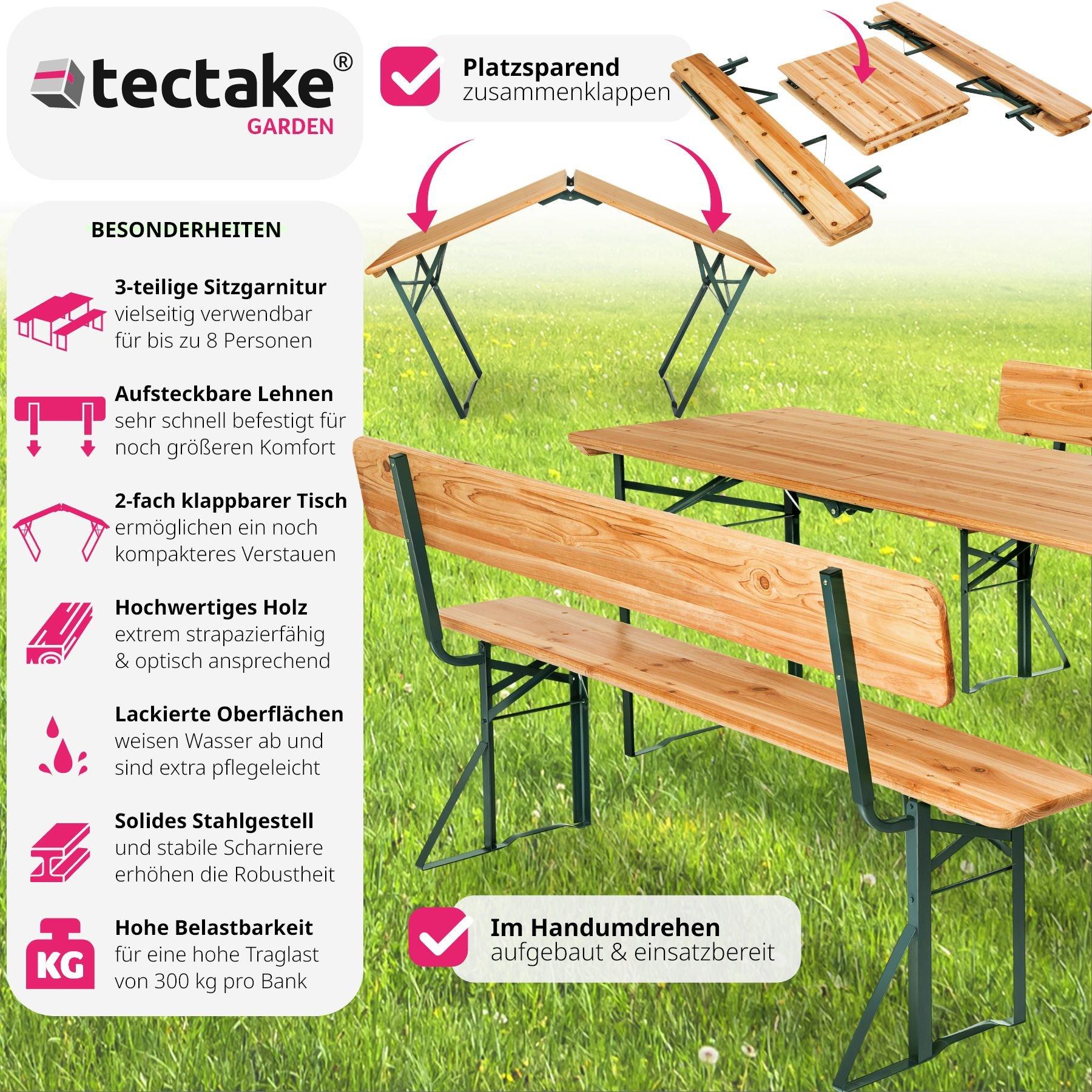 Tectake Table de jardin pliante 176 x 69 x 76 cm avec bancs  