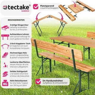 Tectake Table de jardin pliante 176 x 69 x 76 cm avec bancs  