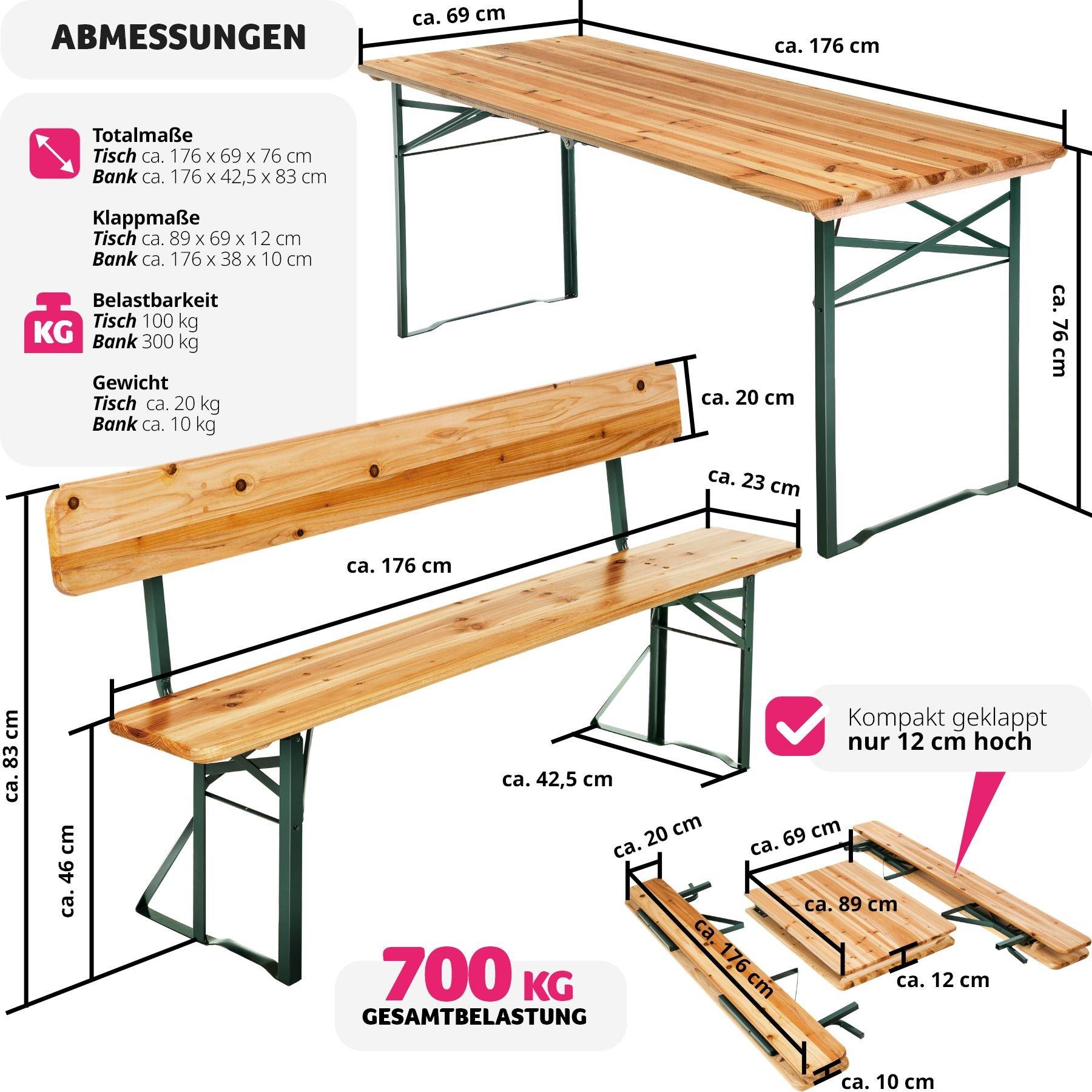 Tectake Set da birreria 176cm con schienale  