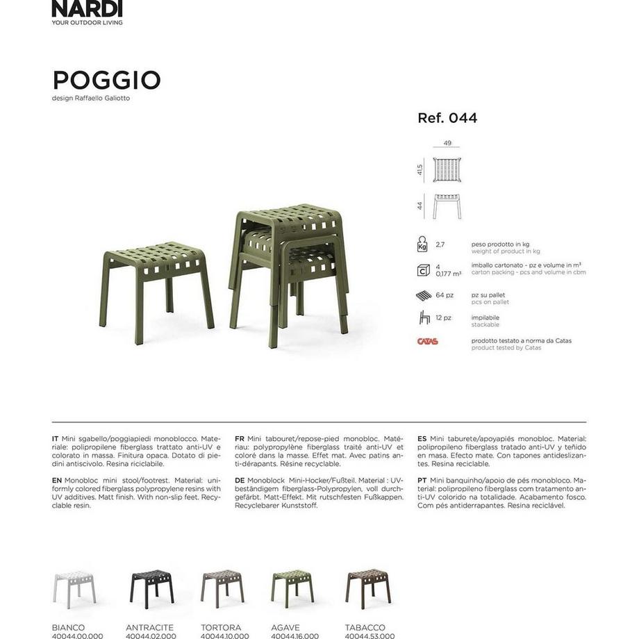 NARDI outdoor Garten Hocker Poggio anthrazit  