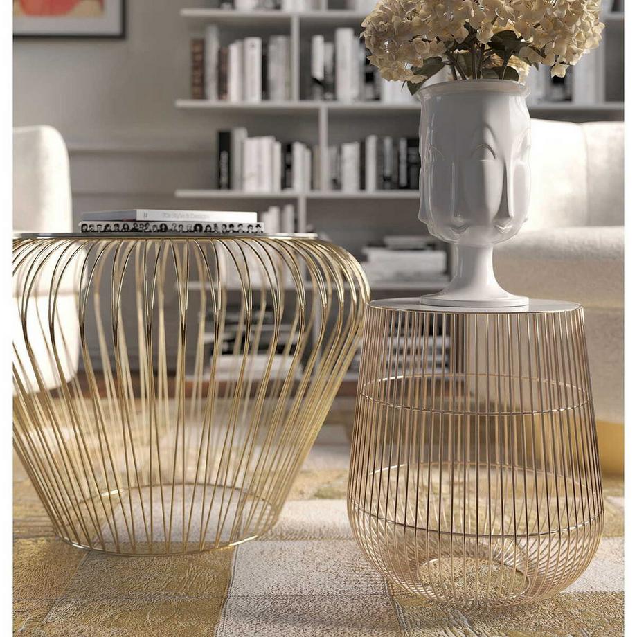 KARE Design Beistelltisch Beam Weiss Marmor Messing Ø32cm  