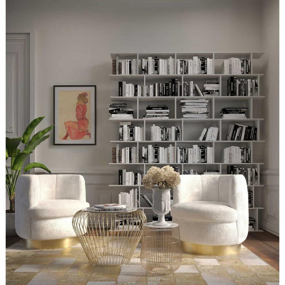 KARE Design Beistelltisch Beam Weiss Marmor Messing Ø32cm  