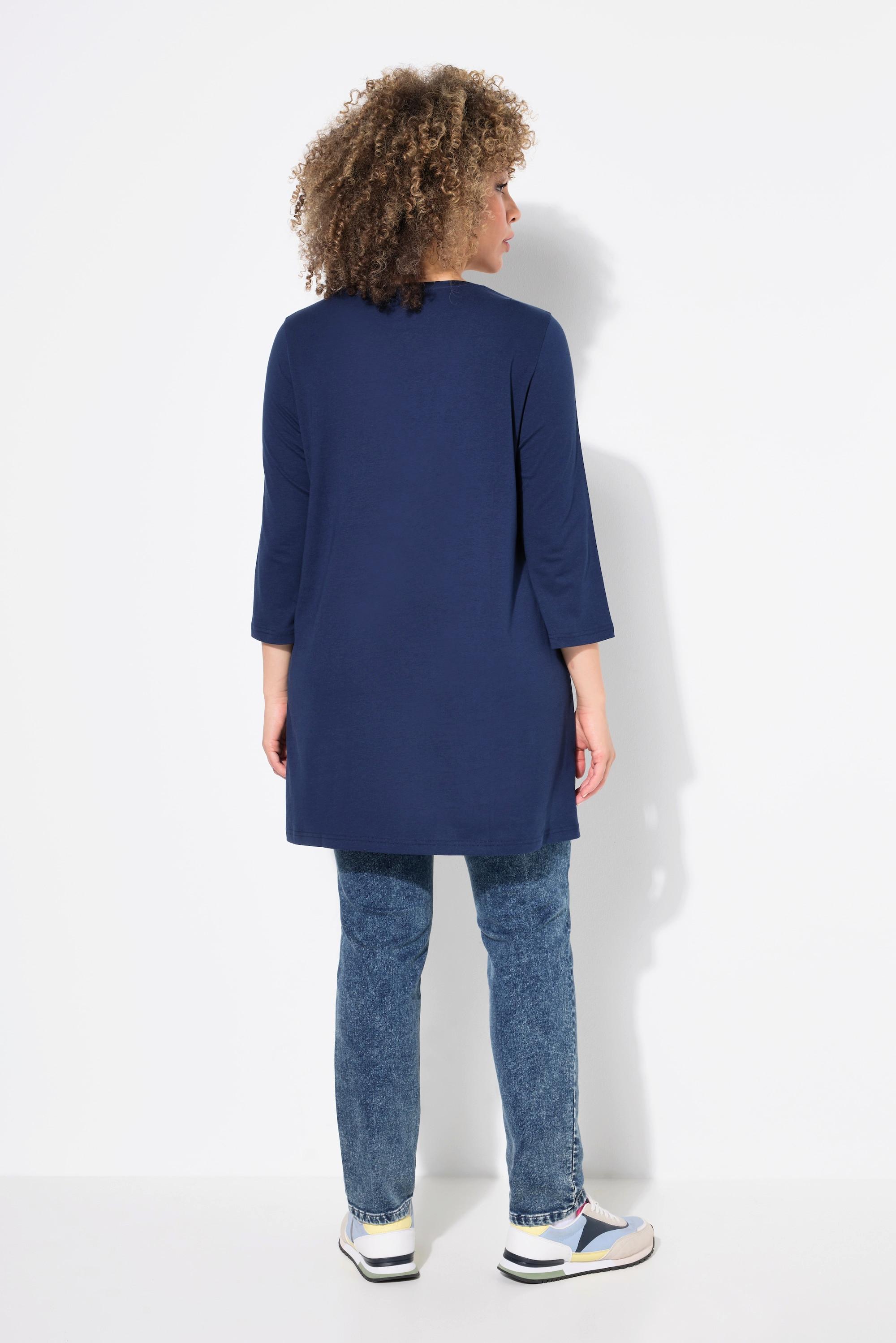 Ulla Popken Maglia lunga floreale taglio ad A scollo a V manica 3/4  