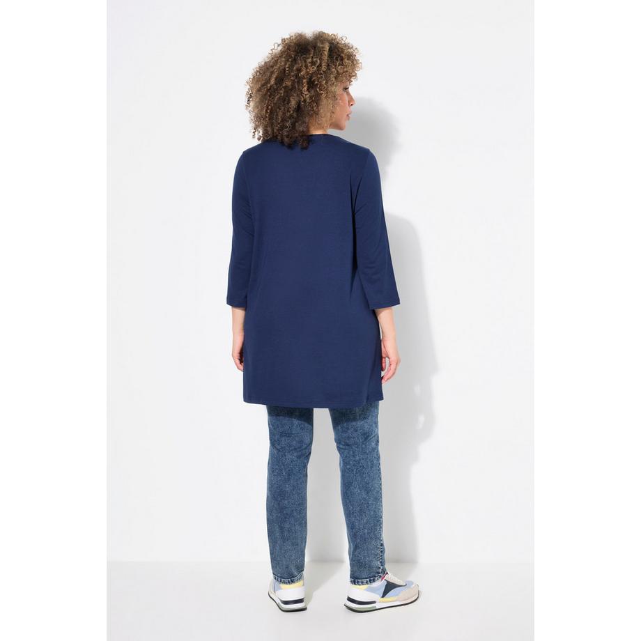 Ulla Popken Blüten A-Linie Longshirt V-Ausschnitt 3/4-Arm  